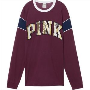 ❤️Vs Pink BLING CAMPUS LONG SLEEVE RINGER❤️